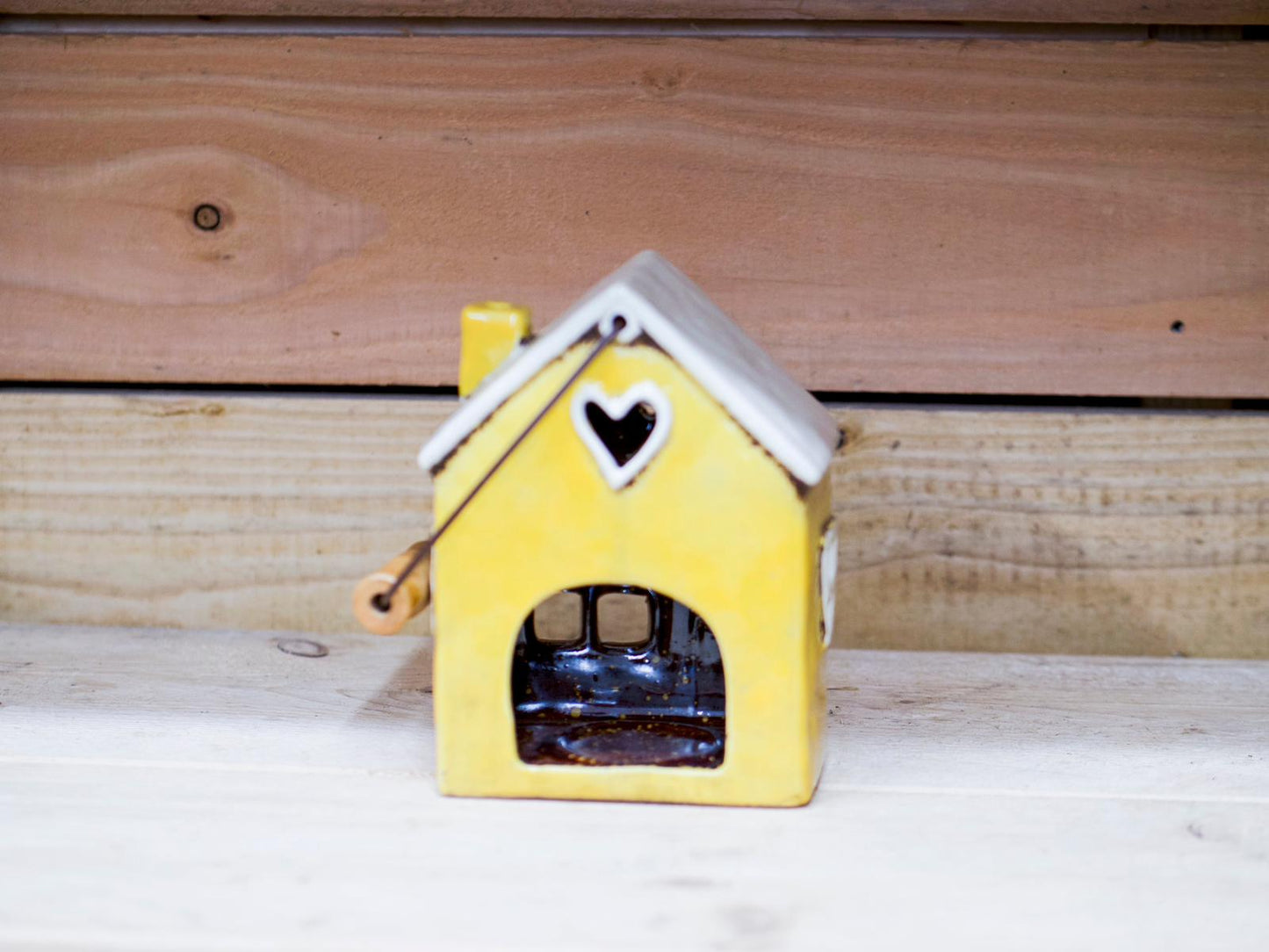 Ceramic Tea Light Heart House Yellow