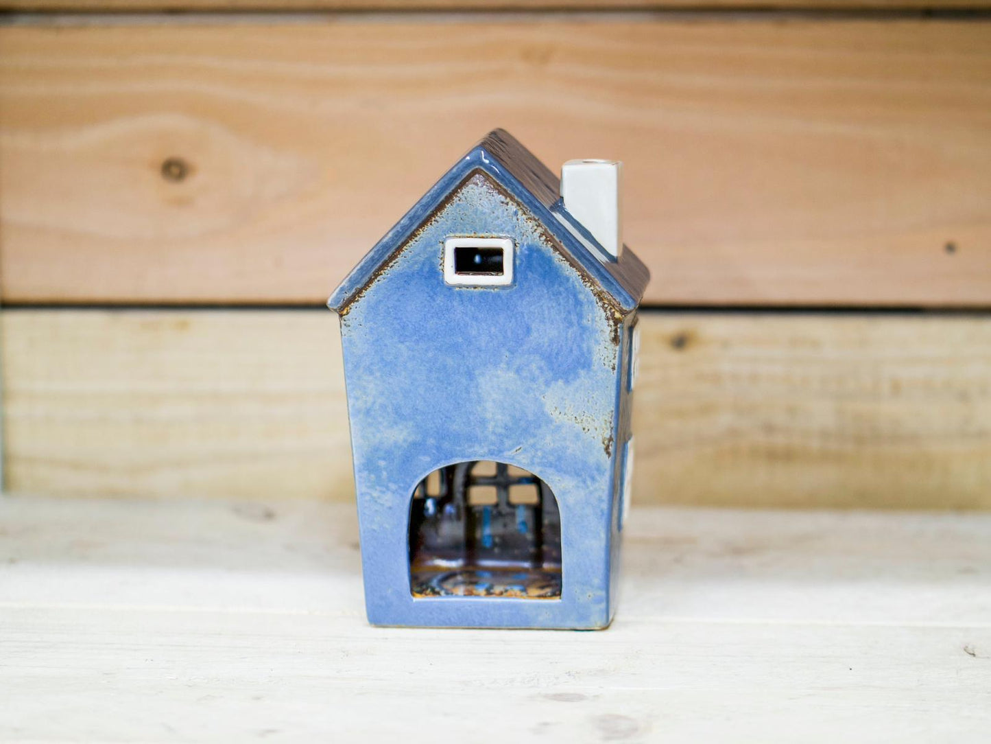 Ceramic Tea Light House Blue