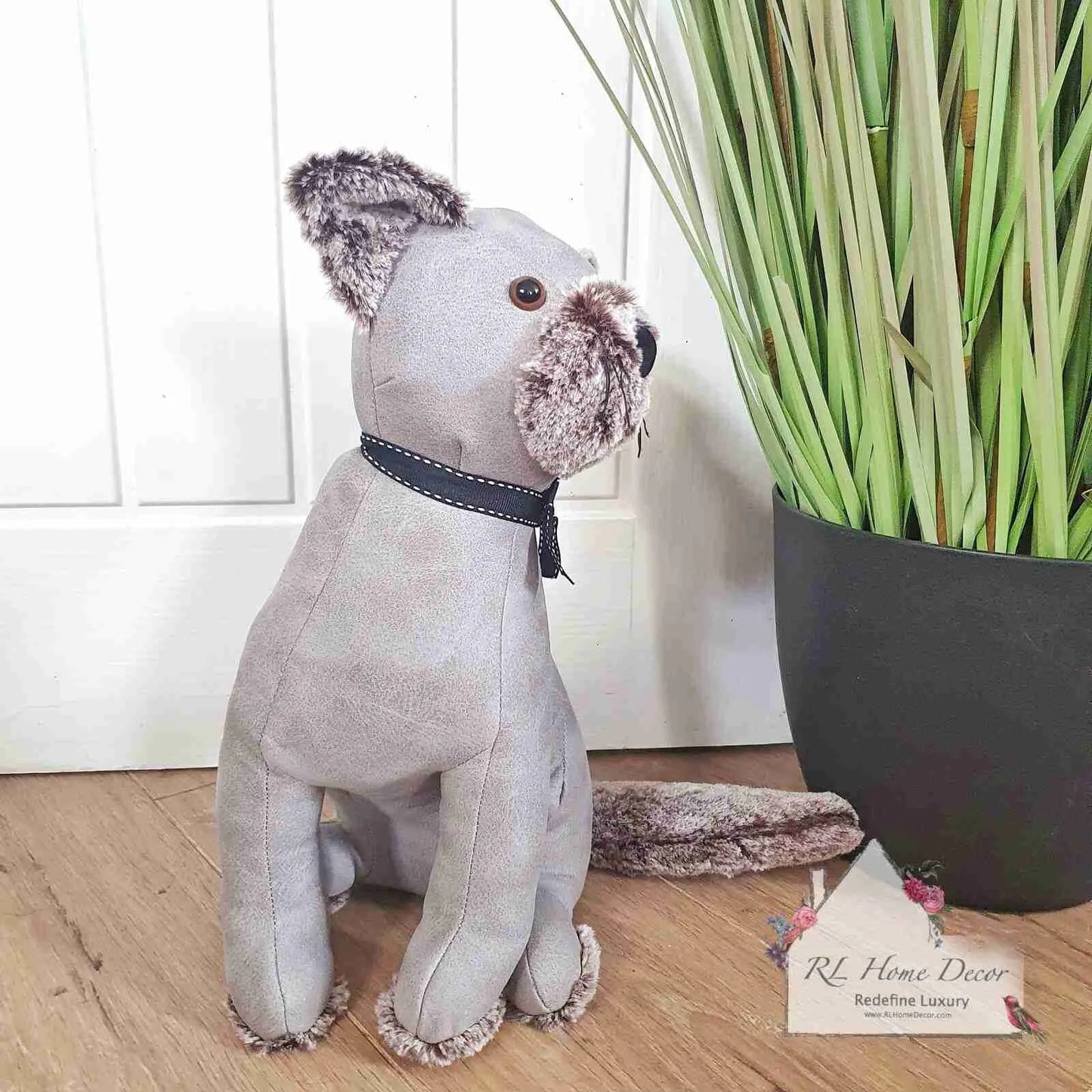 Grey Faux Leather Cat Doorstop