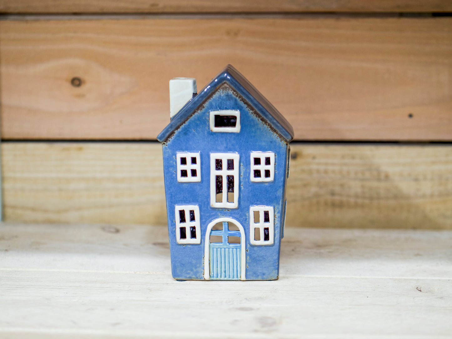 Ceramic Tea Light House Blue