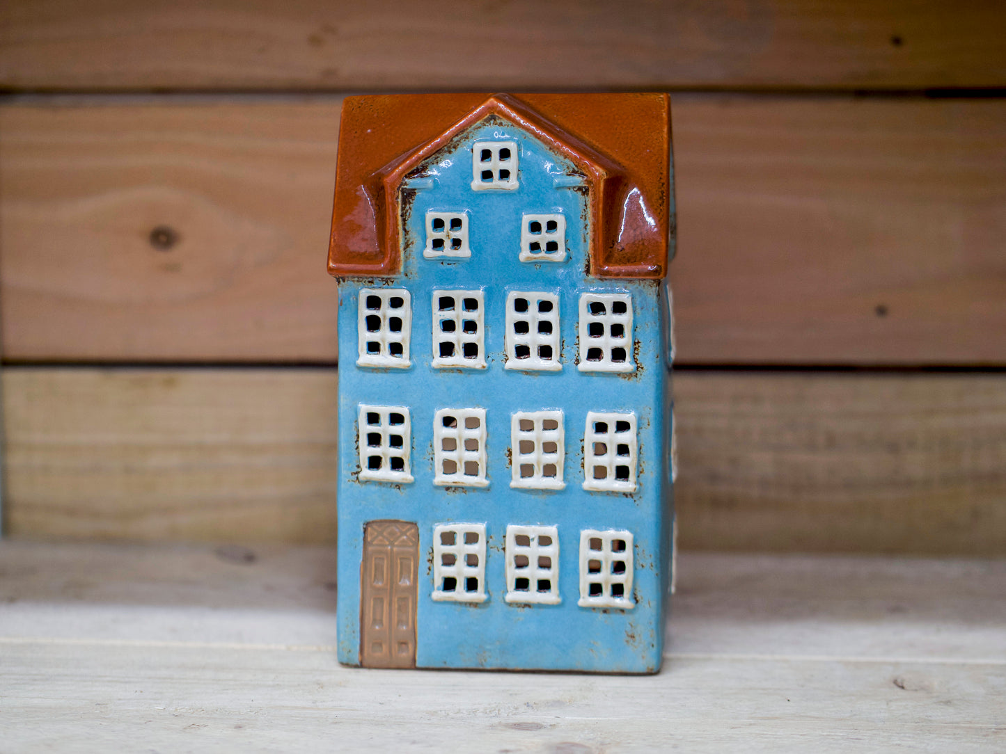 Ceramic Tea Light Building Blue