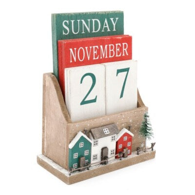 Christmas Village Wooden Calendar, 16cm