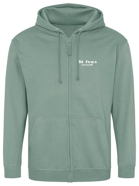 St Ives Dusty Green Zipped Hoodie