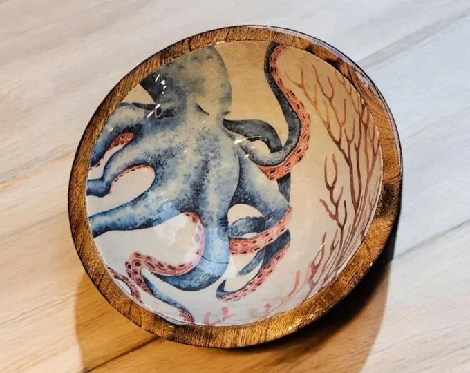 Wooden sealife serving bowl