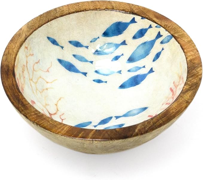 Wooden sealife serving bowl