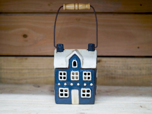 Ceramic Tea Light House Dark Blue