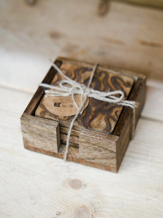 Octopus Engraved Wooden Drinks Coaster Set
